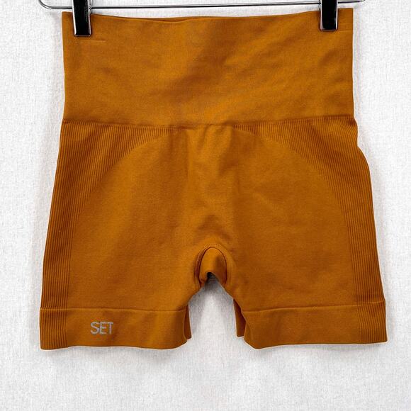 SET ACTIVE Sculptfelx Power Shorts Womens Small Gold Mustard Seamless Stretch - Picture 8 of 12
